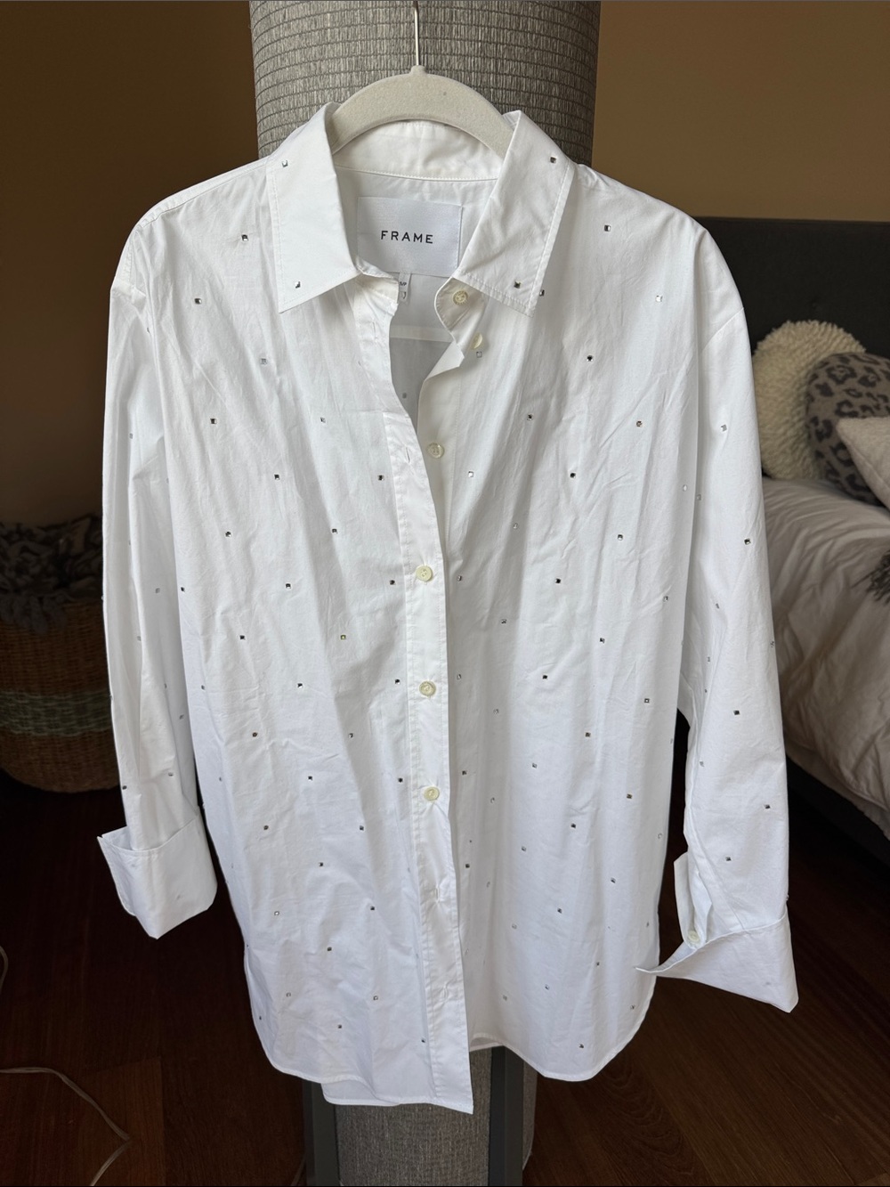Frame Denim White Button-Down Shirt with Tiny Dot Accents